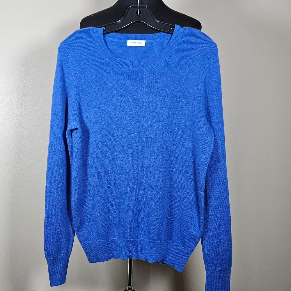 Nordstrom Cashmere Crew neck Sweater Cobalt Blue S/M Preppy Quiet Luxury - Picture 7 of 7